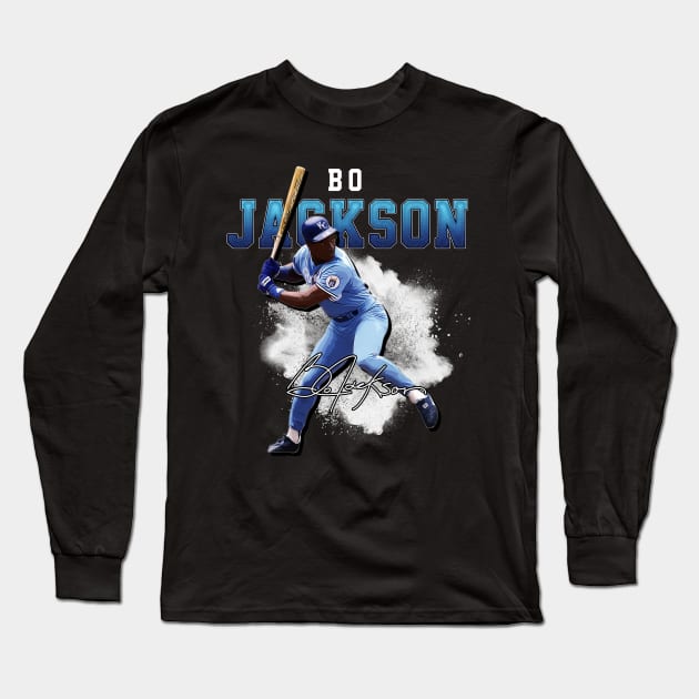 Bo Jackson Bo Knows Signature Vintage Legend Baseball Football Rap Bootleg Graphic Style Long Sleeve T-Shirt by Koch Sean